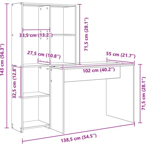 VidaXL Stol s policom s pohranom Bijela 138.5 x 55 x 143 cm Konstruirano drvo Slike