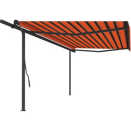 vidaXL Ročno zložljiva tenda s stebrički 5x3,5 m oranžna in rjava