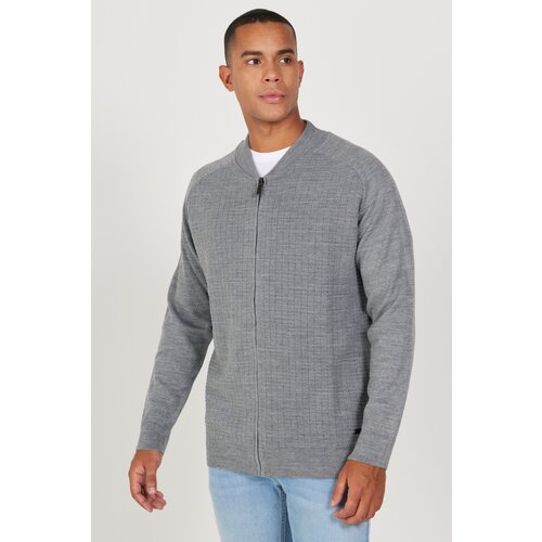 ALTINYILDIZ CLASSICS Men's Gray Standard Fit Regular Cut College Collar Knitwear Cardigan Slike