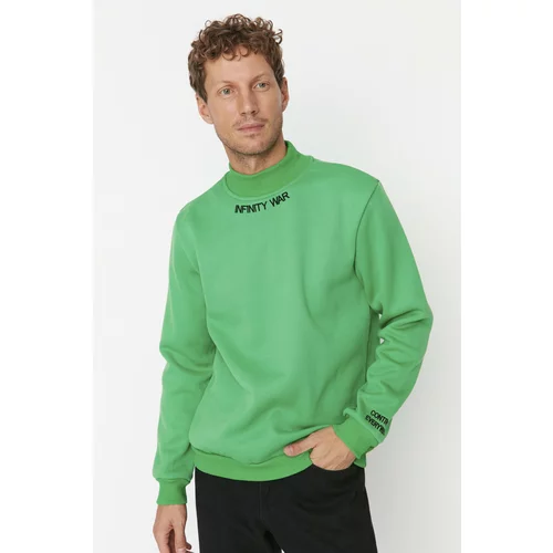 Trendyol Green Men's Regular Fit Turtleneck Embroidery Soft Pile Thick Sweatshirt