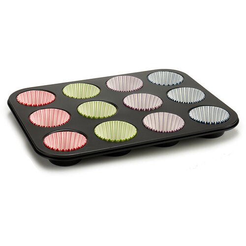  Kalupi za Muffine Kinvara Plava Crna Crvena Zelena Vijoličasta Pisana 7 x 7 x 3 cm 35 x 3 x 26,5 cm Ploča za Pećnice (12 kom.) Slike