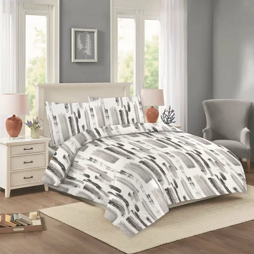 Cotton House Bela/siva bombažna posteljnina za zakonsko posteljo/podaljšana 200x220 cm Nora –