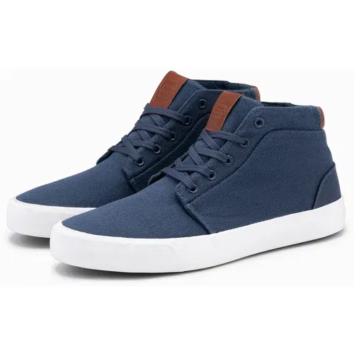 Ombre Men's high-top sneakers in cotton canvas - dark blue Ombre Men's high-top sneakers in cotton canvas - dark blue