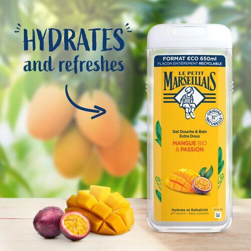 Le Petit Marseillais Mango BIO &amp;amp; Passion Fruit nježni gel za tu&amp;scaron;iranje 400 ml Slike