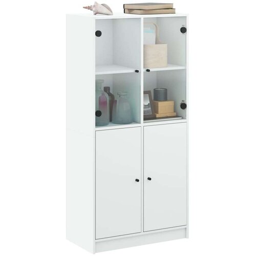  Visoka omara z vrati bela 68x37x142 cm inženirski les Slike