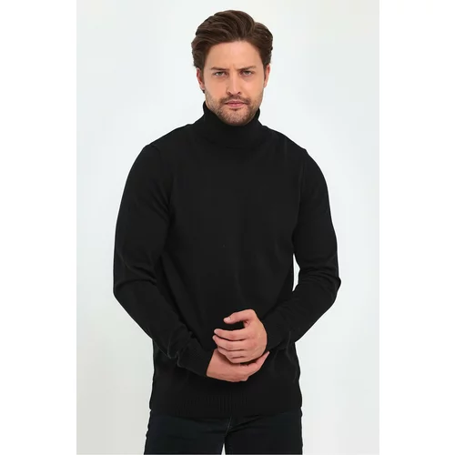 Lafaba Men's Black Turtleneck Basic Knitwear Sweater