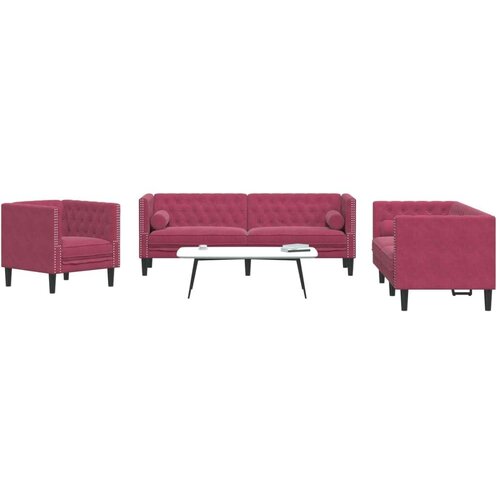  3-dijelni set sofa Chesterfield crvena boja vina bar&amp;scaron;unasti Slike