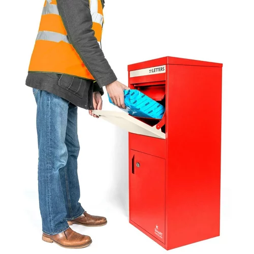 HOMESCAPES Dodatno velika pametna poštna škatla z dostopom spredaj in zadaj, rdeče barve, (20740329)