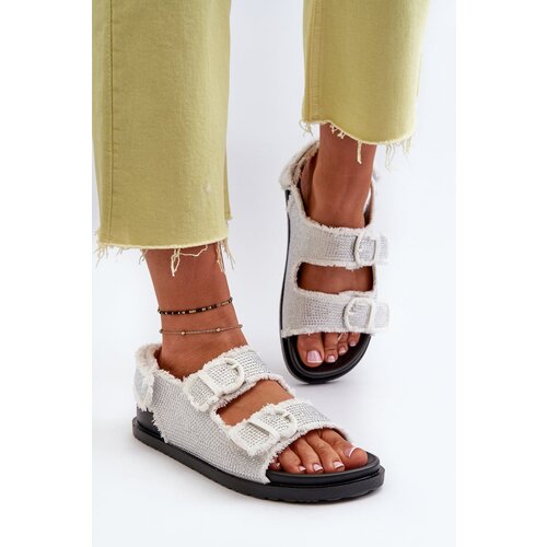 FJ1 Women's White Embellished Denim Sandals Irmale Cene
