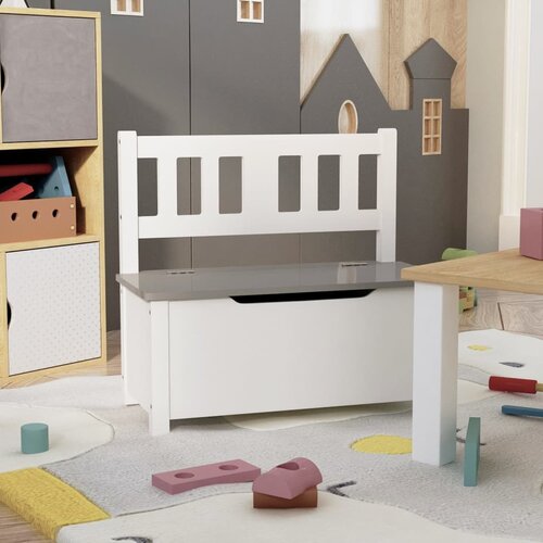 The Living Store Otroška klop za shranjevanje bela in siva 60x33x55 cm MDF - Otroška Klop S Prostorom Za Shranjevanje, (21419590) Cene