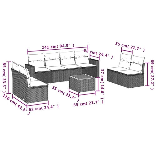  Vrtna garnitura - 9-dijelni set vrtnih sofa od poliratana s jastucima crni - Crna 1 Slike