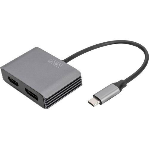 Digitus DA-70826 DisplayPort / HDMI / USB-C&reg; adapter [1x USB-C&reg; - 2x ženski konektor DisplayPort\, ženski konektor HDMI] črna za&scaron;čiten\, okrogel 0.2 m, (20598547) Cene
