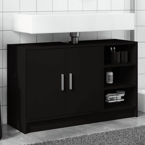 vidaXL Omarica za umivalnik črna 90x29x55 cm inženirski les Cene