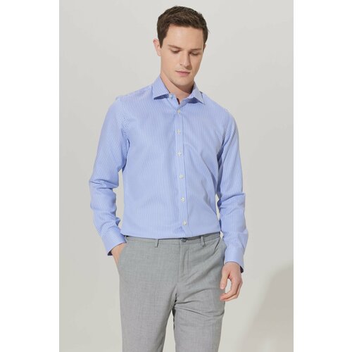 ALTINYILDIZ CLASSICS Men's White-blue No-Iron Tailored Slim Fit Classic Collar 100% Cotton Patterned Non-iron Shirt. Cene