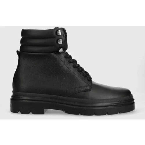 Calvin Klein Kožne čizme Combat Boot Mono za muškarce, boja: crna