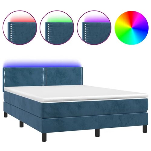 VidaXL Box spring postelja z vzmetnico LED temno modra 140x200cm žamet, (20897252) Slike