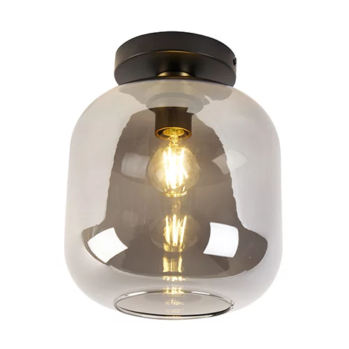 QAZQA Dizajnerska stropna svetilka črna z zlatom z dimnim steklom - Zuzanna