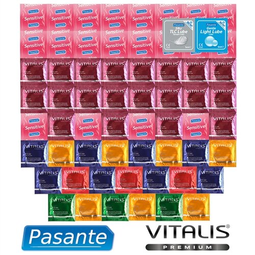 Pasante Promo Package extra tenkých Condoms - 61 Condoms and Vitalis Premium + Lubricating Gels As a Gift Cijene