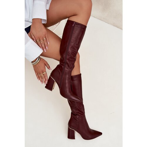 Boto Women&amp;#039;s High Heel Boots with Gold Element Bordeaux Alessine Slike