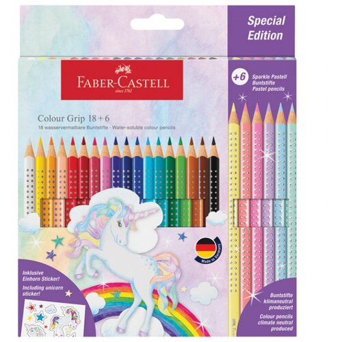  BOJE DRVENE 18BOJA GRIP 2001 PLUS 6BOJA DRVENIH SPARKLE PASTEL UNICORN FABER CASTELL 201543 BLISTER Cene