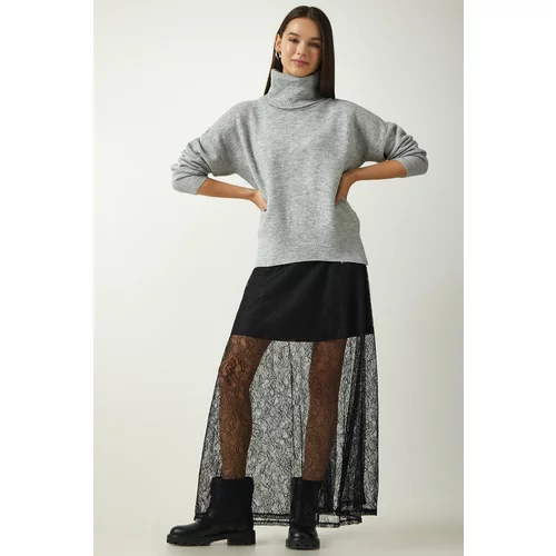 Happiness İstanbul Women's Black Lace Long Skirt