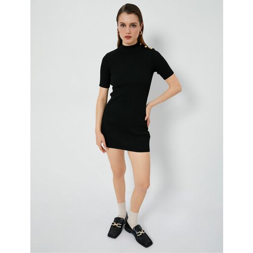 Koton Ribbed Short Sleeve High Neck Mini Knitwear Dress Slike