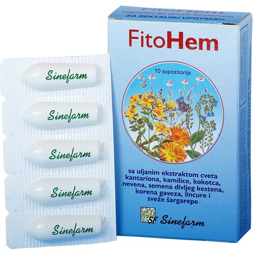 Sinefarm Supozitorije protiv hemoroida sa biljnim ekstraktima i vitaminima A, D i E FitoHem A10 Cene