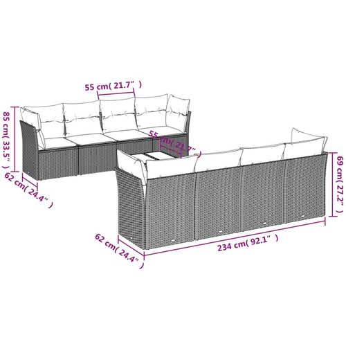 vidaXL 9-dijelni set vrtnih sofa s jastucima crni od poliratana Cijene