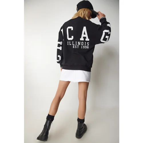  Women's Black Printed Oversized Sweatshirt