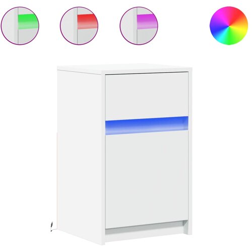  Noćni ormarić s LED svjetlima bijeli od konstruiranog drva Slike
