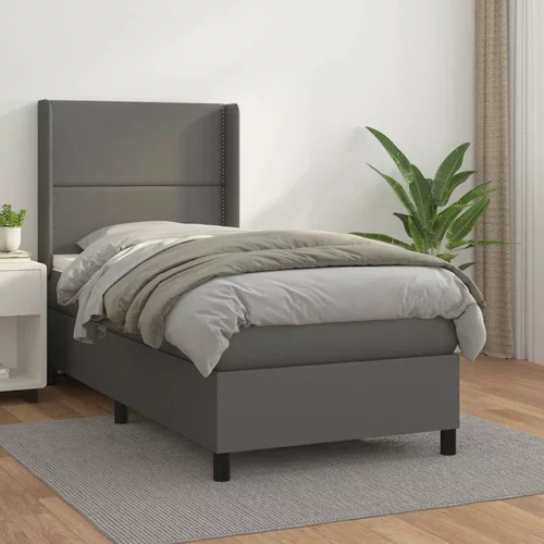  Box spring postelja z vzmetnico siva 90x200 cm umetno usnje, (20899619)