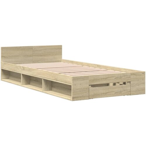 vidaXL Posteljni okvir s predalom sonoma hrast 90x200 cm inž. les, (21216088) Cene