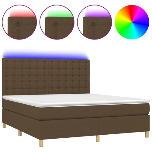 vidaXL Box spring postelja z vzmetnico LED temno rjava 160x200cm blago, (20900144)
