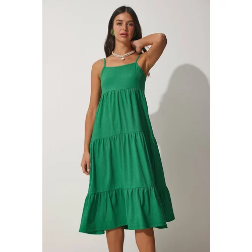 Happiness İstanbul Women's Green Halterneck Knitted Summer Dress