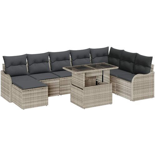 vidaXL Vrtna sedežna garnitura z blazino 9 pcs Svetlo siva Poly ratan, (5000020787) Cene