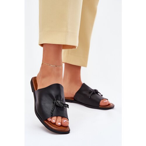 EVENTO Women&amp;#039;s flat sandals with decorative tying black Norela Slike