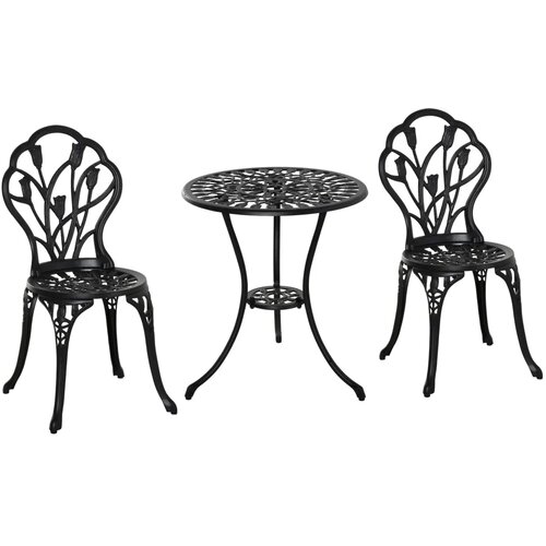  Vodootporni bistro set za 2 osobe: 1 stol + 2 stolice s otvorom za suncobran pogodan za vi&amp;scaron;e lokacija aluminij crna Slike
