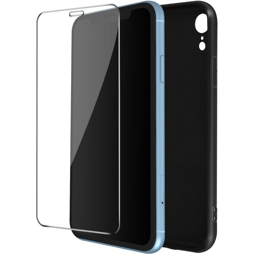 AVIZAR IPhone XR s popolno za&amp;scaron;cito, mat crno silikonsko ohi&amp;scaron;je, kaljeno steklo proti prstnim odtisom, (20632733) Slike