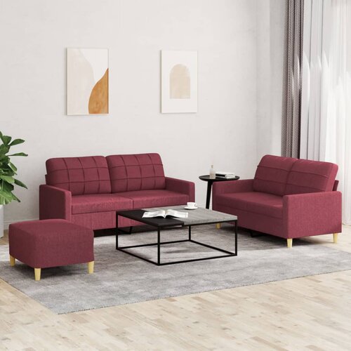 3-dijelni set sofa s jastucima crvena boja vina od tkanine Cene
