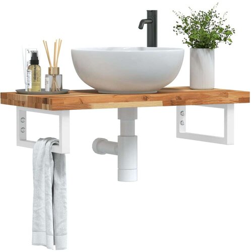  Zidna polica za Lavabo - Umivaonik od čelika i masivnog bagremovog drva - tamno smeđe i bijele boje 80 x 40 x 4 cm 1 Pravokutno Slike