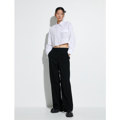 Koton Crop Long Sleeve Poplin Shirt Pocket Detailed Buttoned Cotton Slike
