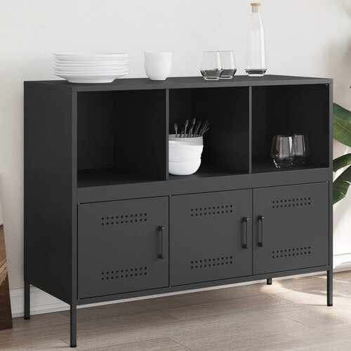 VidaXL Komoda crna 100,5 x 39 x 79 cm hladno valjani čelik Slike