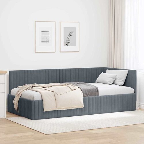 VidaXL Kutni okvir kreveta s uzglavljem Tamno siva 100 x 200 cm Bar&amp;scaron;un Slike
