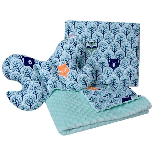 Medi Partners Quilt set with a stroller pillow + butterfly – Forest + minty minky Cene