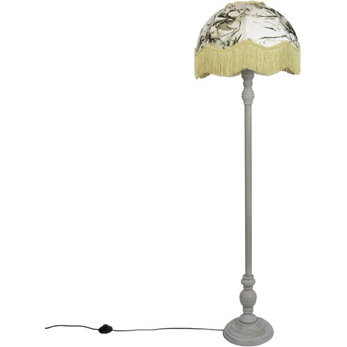 QAZQA Vloerlamp zwart met bloemen kap en witte binnenkant 45cm Cene
