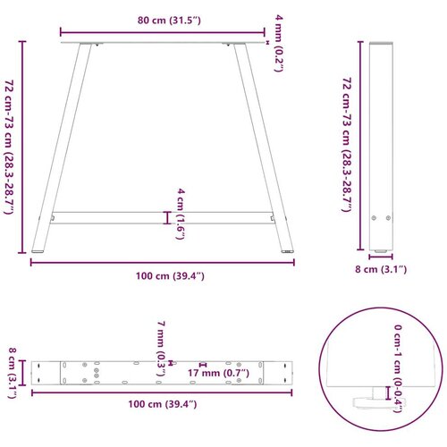  Noge za blagovaonski stol A-oblika 2 kom 100 x (72-73) cm Čelik - Prirodna 100 x (72-73) cm 1 Slike