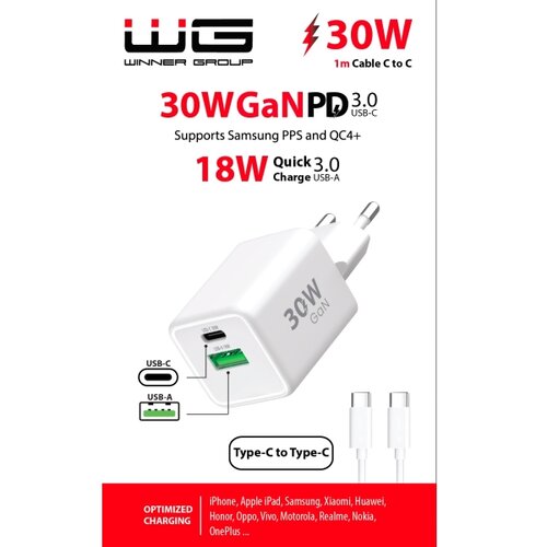 Winner Group - Adapter za brzo punjenje 2x USB PD 30W + USB kabl USB-C / USB-C 1m Slike