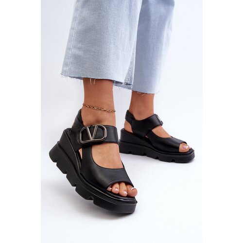 VINCEZA Women's Black Wedge and Platform Sandals in Eco Leather Triaola Cene