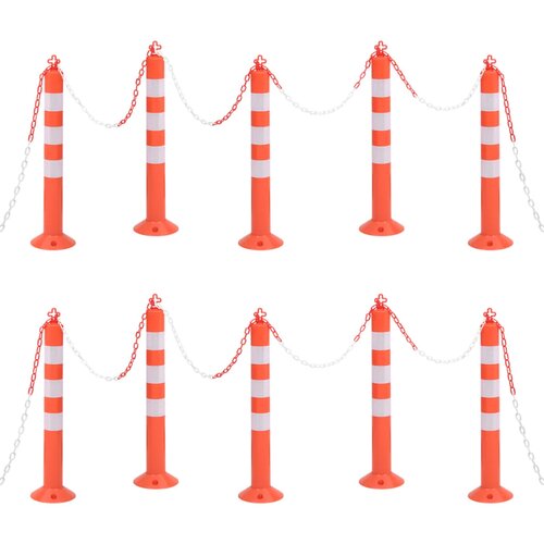 VidaXL Prometni stebrički 10 kosov z verigo 75 cm PE Slike