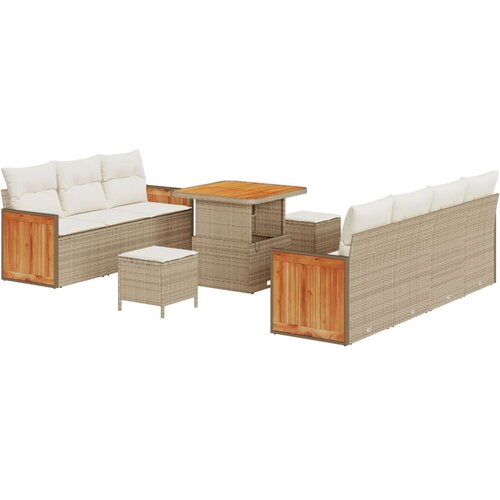  10-dijelni vrtni kauč set s jastučićima bež poli ratan akacija Vrtna garnitura - 3-dijelni vrtni blagovaonski set s jastučićima Cene